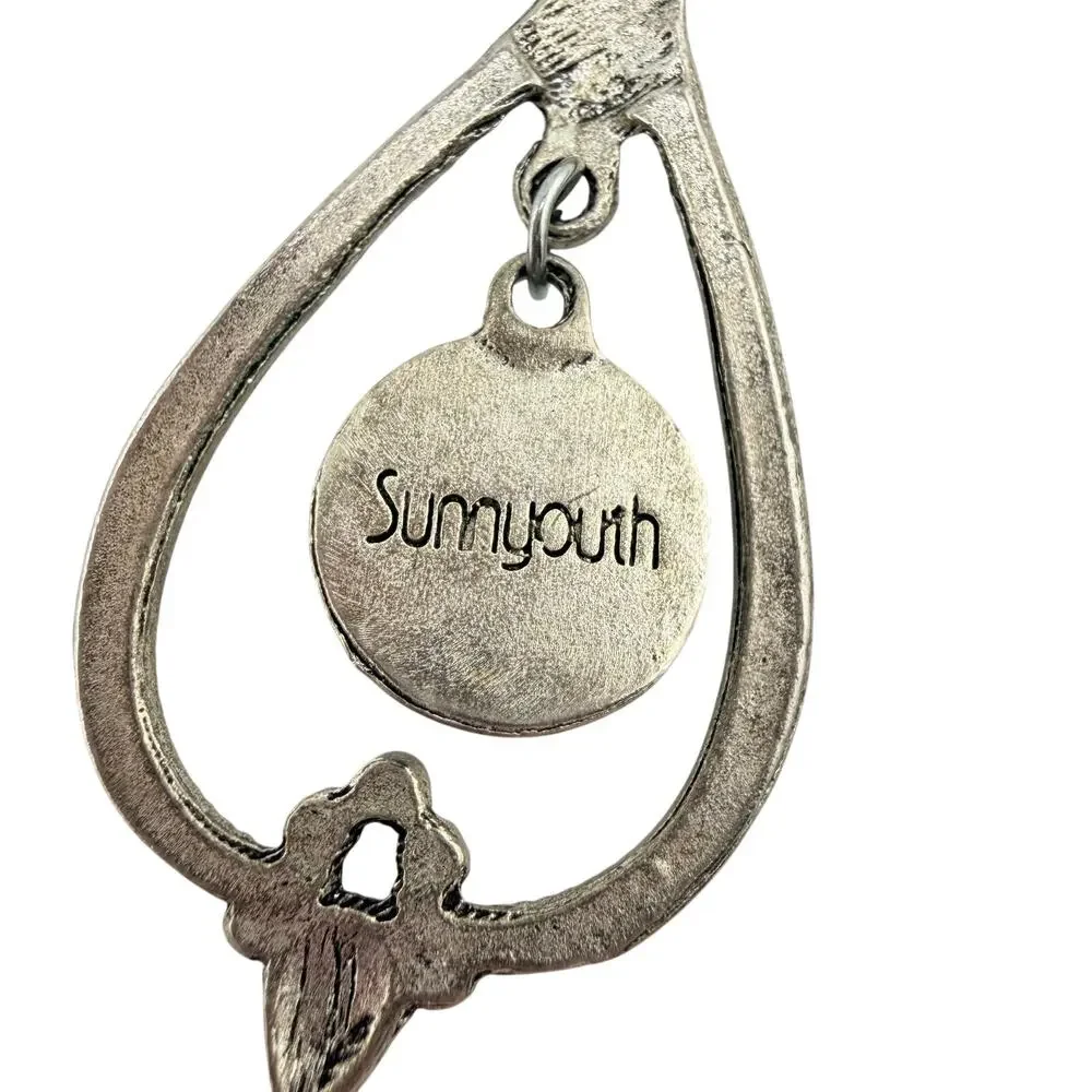 Sunnyouth Boho Southwest Style Faux Turquoise Teardrop Silver Tone 2.5